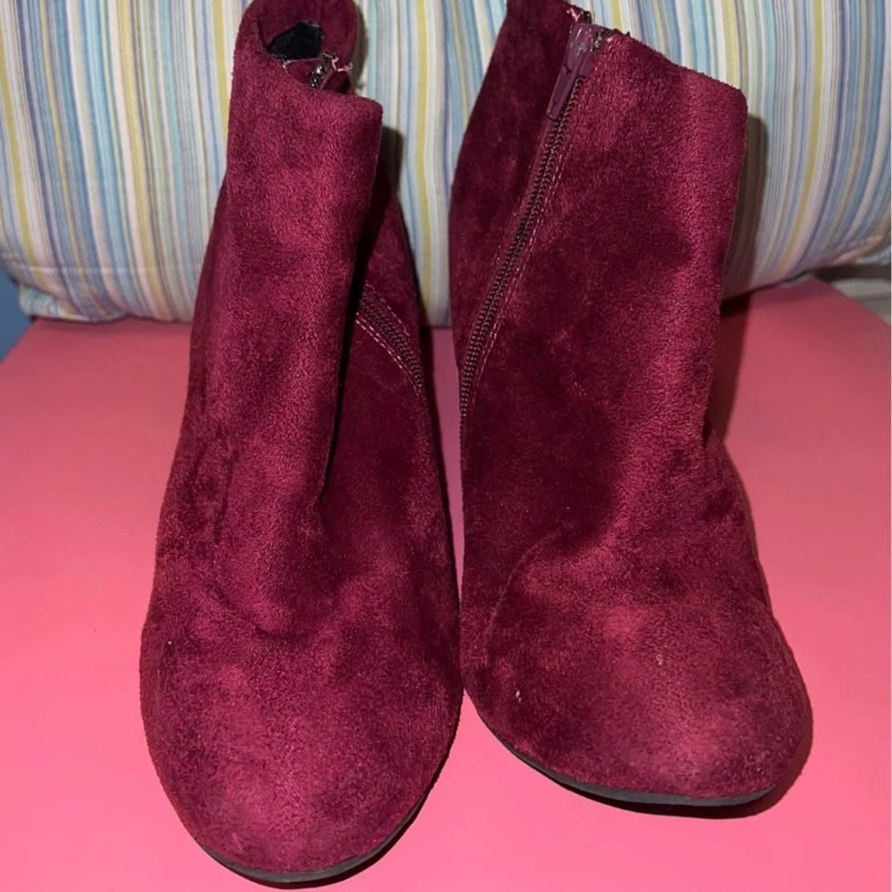 Burgundy Suede Ankle Boots with Zipper